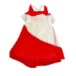 Aryn K Red Cream Pleated Colorblock Ruffle Mini Dress AD-7646-A Medium